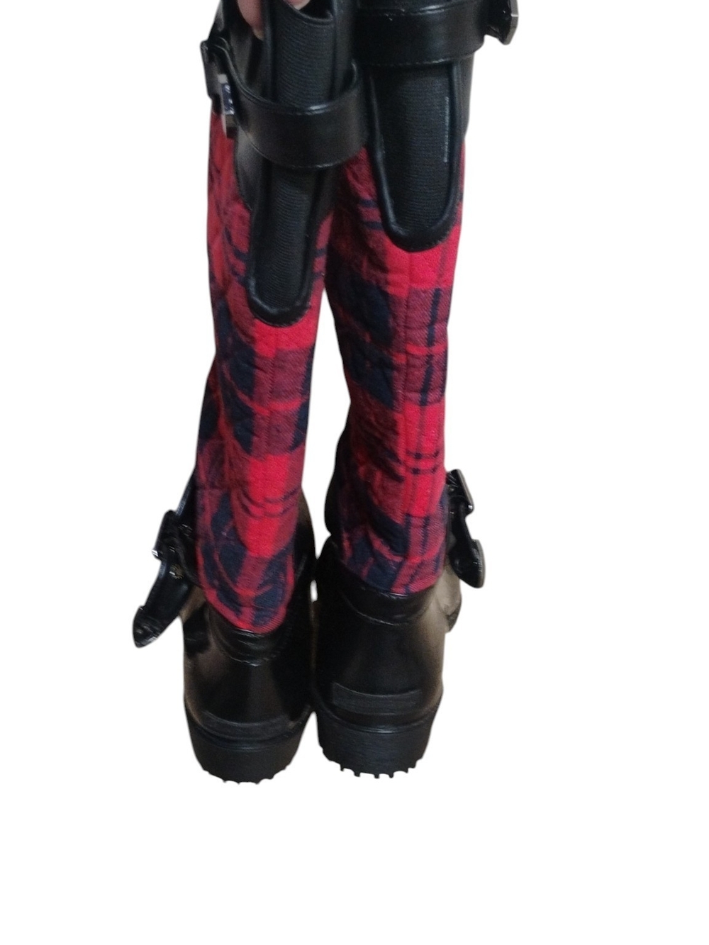 Charlie Paige Red Plaid Quilted Tall Rain Boots w Black Trim Size 10 - Picture 3 of 11